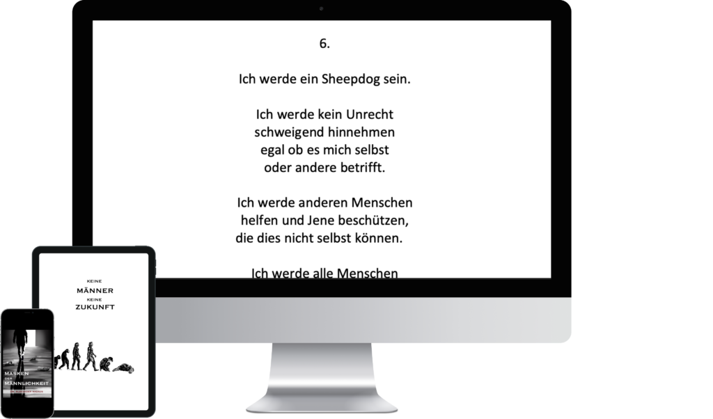 Mockup für Computer, Tablet und Smartphone mit Auszügen aus dem Buch "Masken der Männlichkeit"